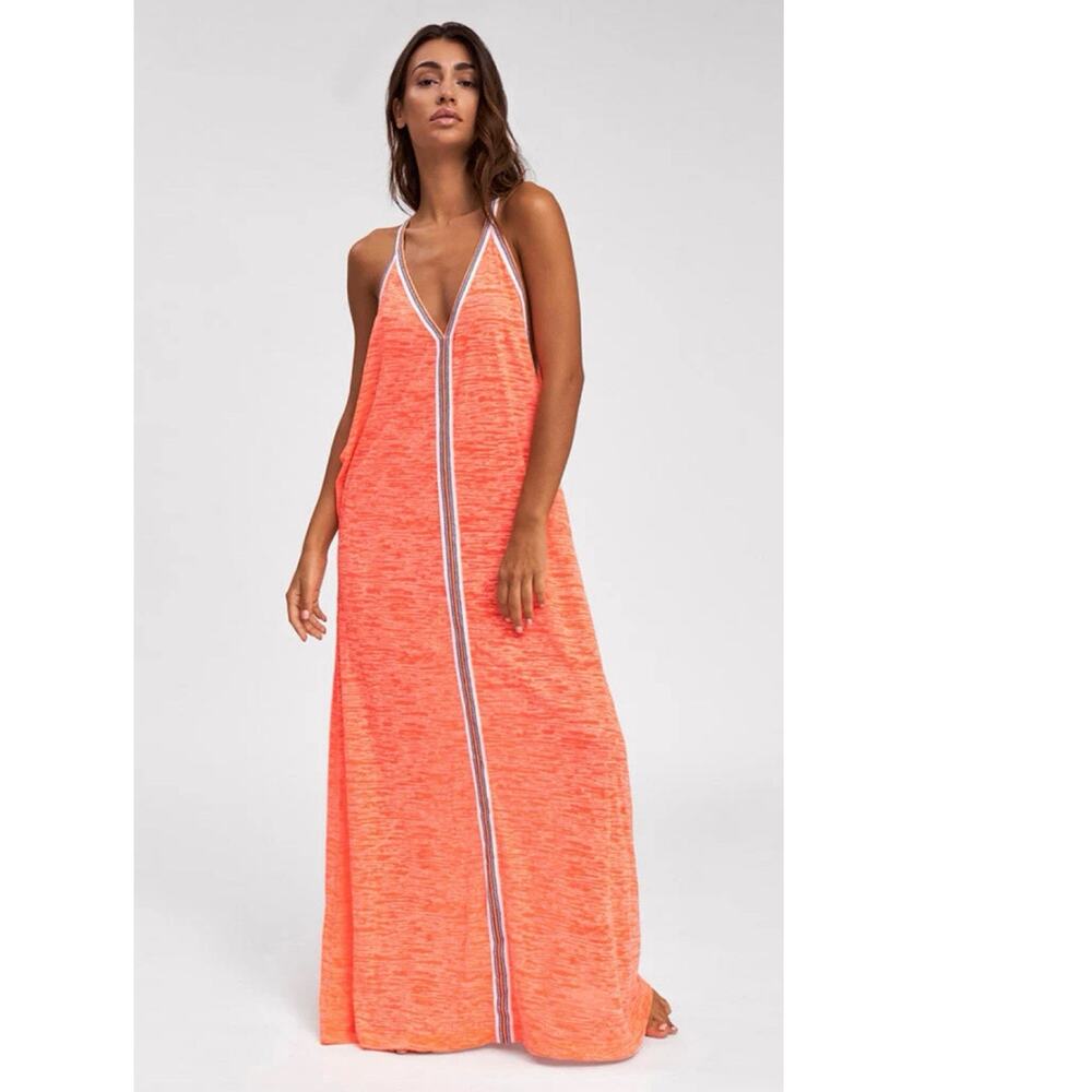 Pitusa Inca sundress Coral White Trim Resort wear maxi swim cover up Dopamine